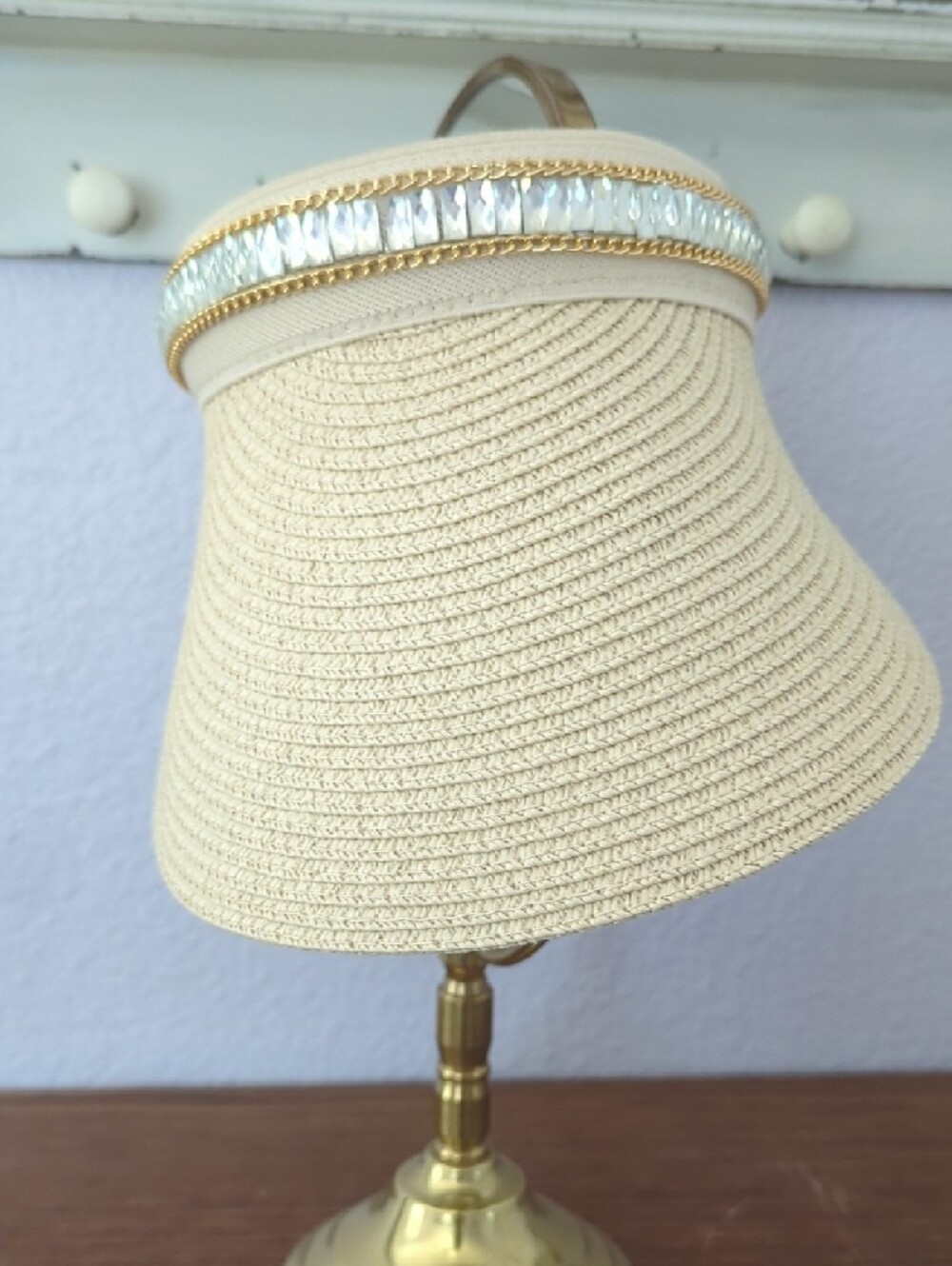 Glam Extended Brim Visor Hat - Beige - Picture 3 of 8